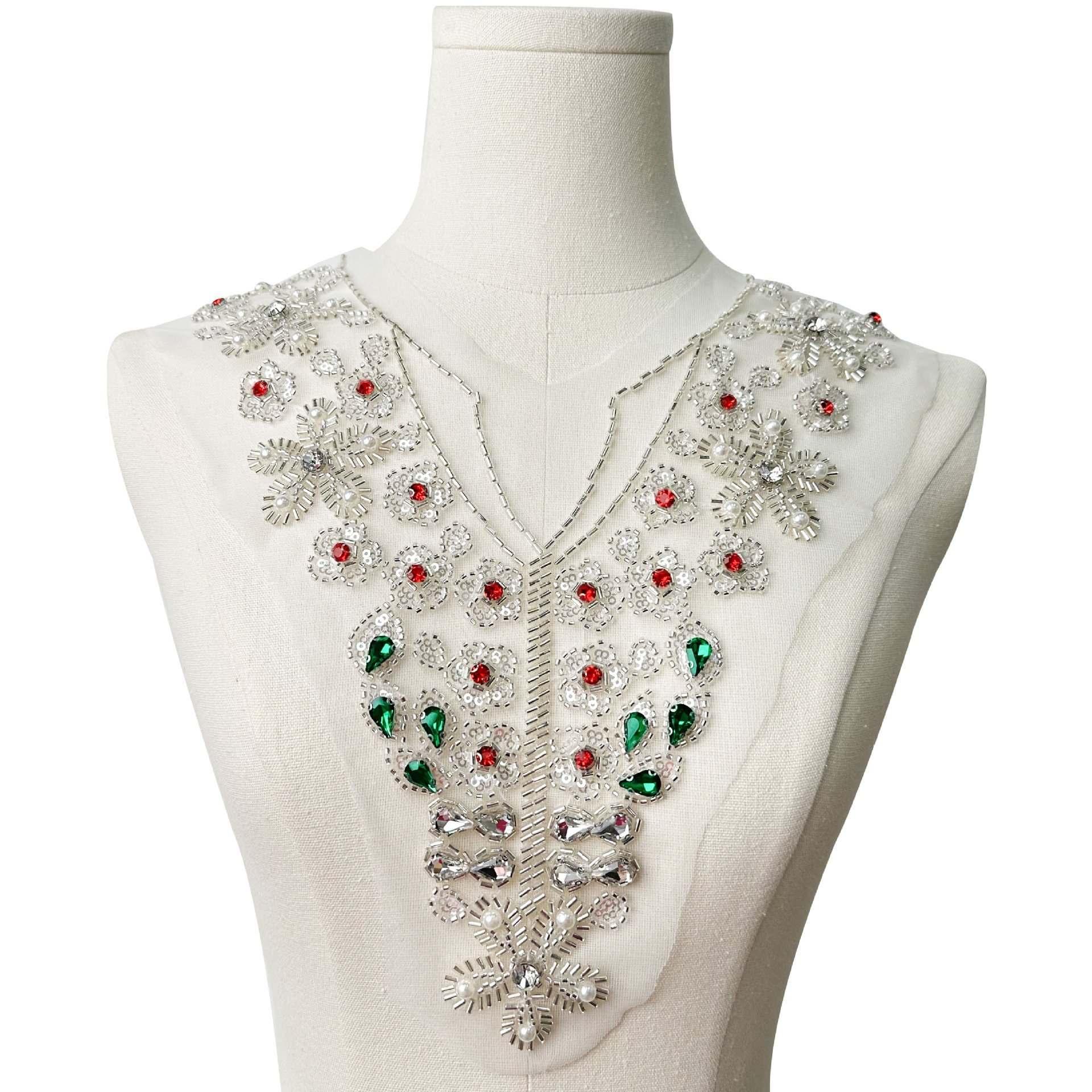 Collar de diamante de alta calidad encaje cuentas de clavado gancho flor hecha a mano vestido vestido vestido vestido de baile accesorios