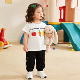 Kids Tales童装夏季男女童短袖T恤宝宝上衣萝卜立体印花打底衫潮