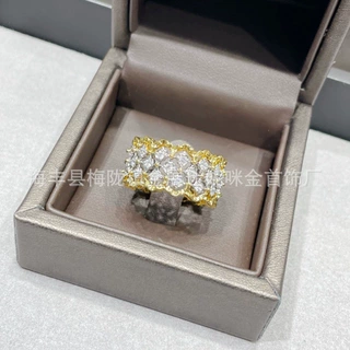 V金镀咪金 头尾歌剧菱形戒指镶钻对戒轻奢高级感个性现货工厂直销