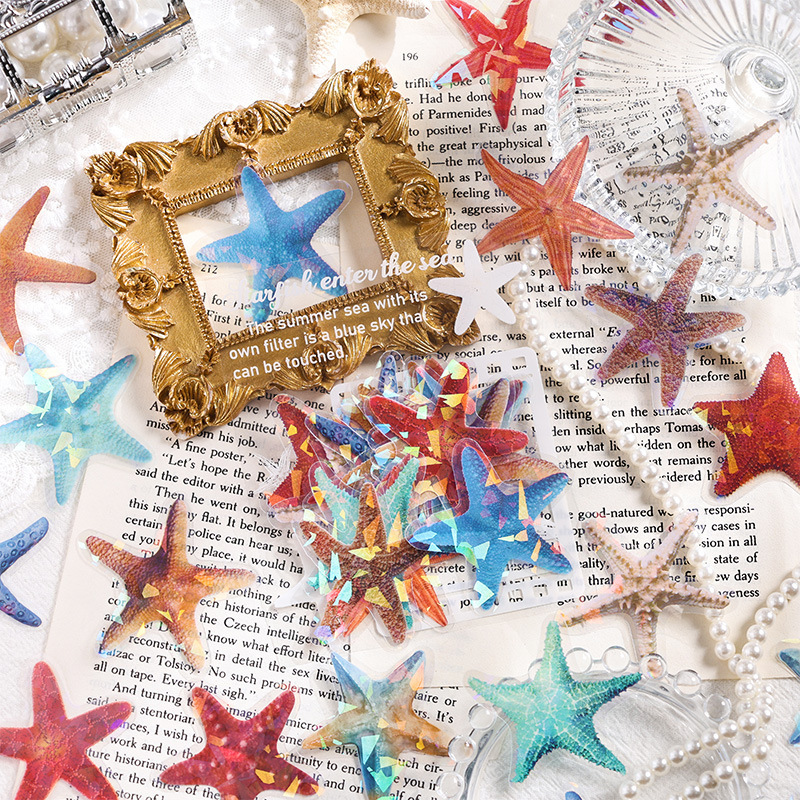 Colección de aguas profundas transparentes pegatinas láser PET impermeables paquetes diy diario diario decoración pegatinas serie marinas pegatinas