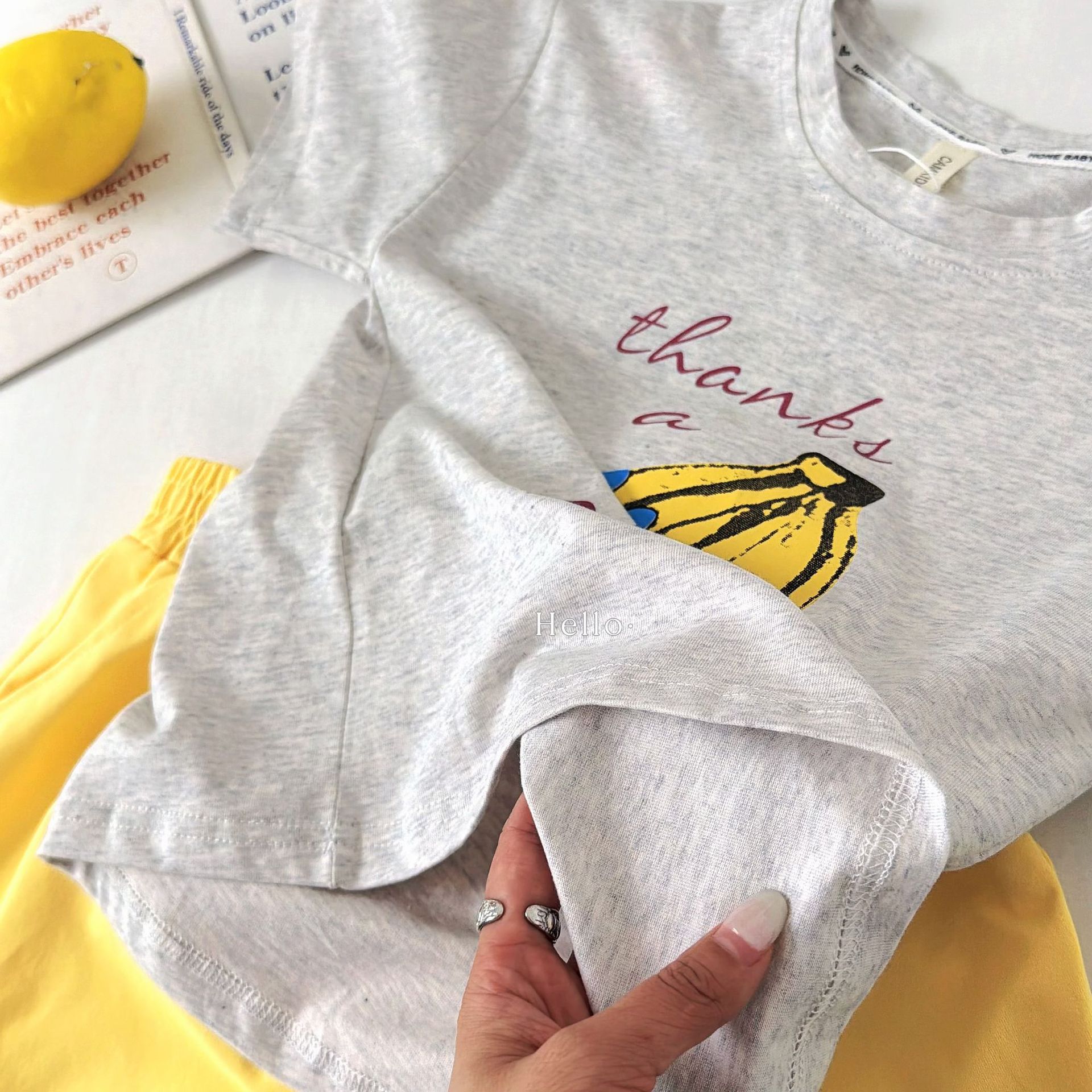 Children's summer set for men and women, T-shirt with letters, trousers, for teenagers, Korean style 5
