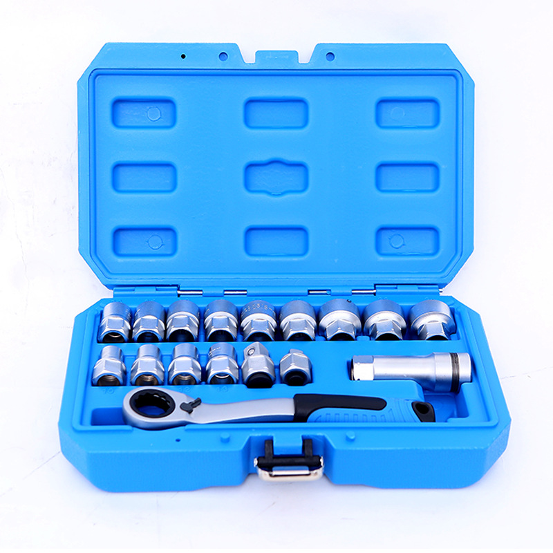 17-Piece Set of Through-Hole Ratchet Sockets, Toothed Through-Hole Sockets, 12-Point Perforated Sockets, Disassembly Tools, Multi-Functional Sockets
