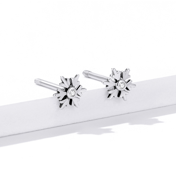 New Snowflake Shape Stud Earrings Rings Jewelry Set Women Fashion S925 Sterling Silver Stud Earrings Open Adjustable Size Rings