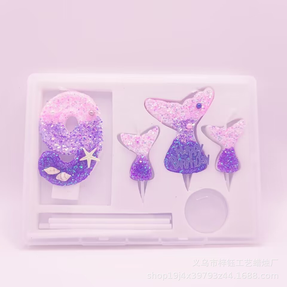 Creativa nueva sirena tema cumpleaños vela traje decoración de la torta Amazon Venta caliente partido fabricante original