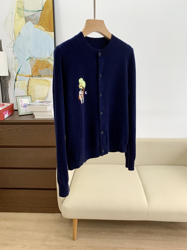 Original Goat Wool 25 Spring New Sloth Hand Embroidered Jacquard Commuting Easiest for Match Short Knitted Cardigan Jacket for Women