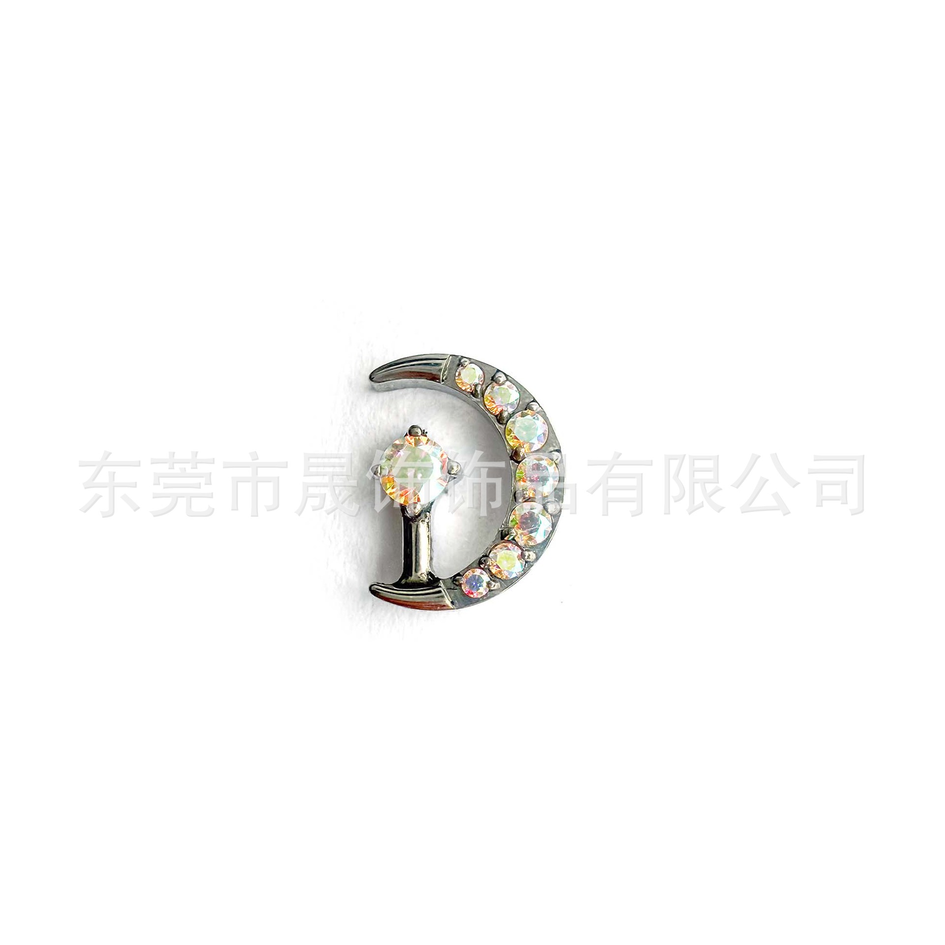 F136 Titanium Studded Cubic Zirconia Moon Ear Stud Labret Stud 植入级 G23 Implant Grade Titanium 人体 Piercing Jewelry Helix Cartilage Stud
