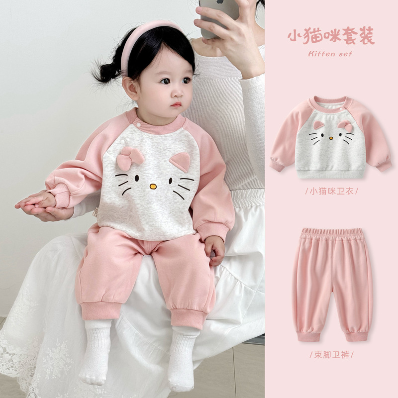 婴儿外套秋装女童连帽衣服上衣儿童卫衣套装女宝宝秋季外出棒球服|undefined