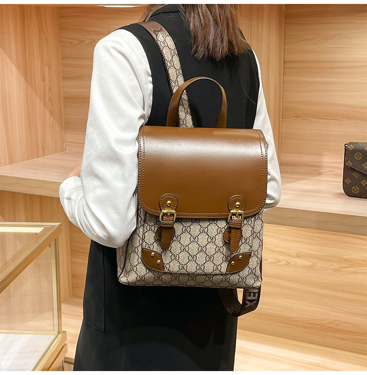 Ba lô da thật nữ phong cách lão thị sức chứa lớn đi làm du lịch — Màu kaki, NK/nâu chi tiết 7