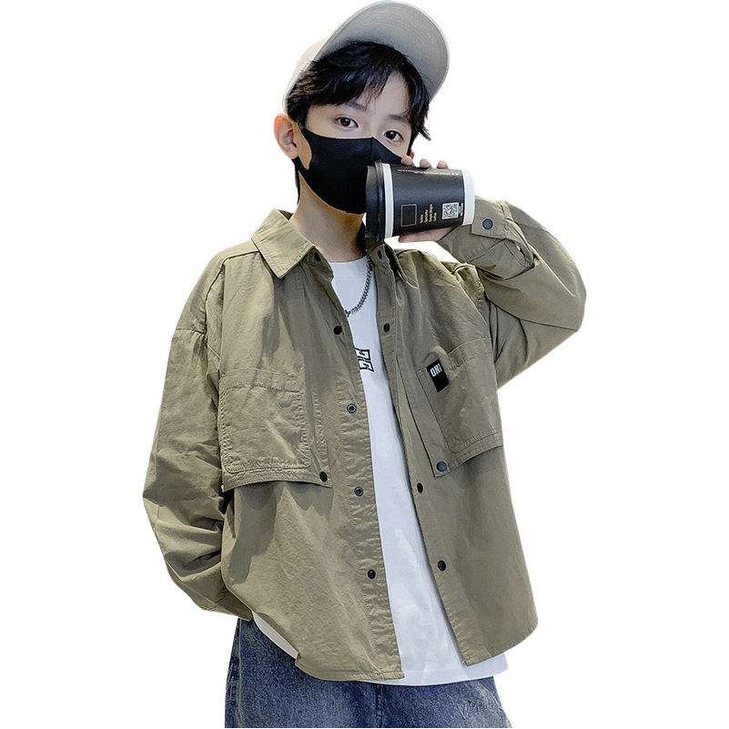 Camisa de primavera para niños ropa de primavera para niños medianos y grandes casual Camisa de manga larga para niños abrigo delgado de moda