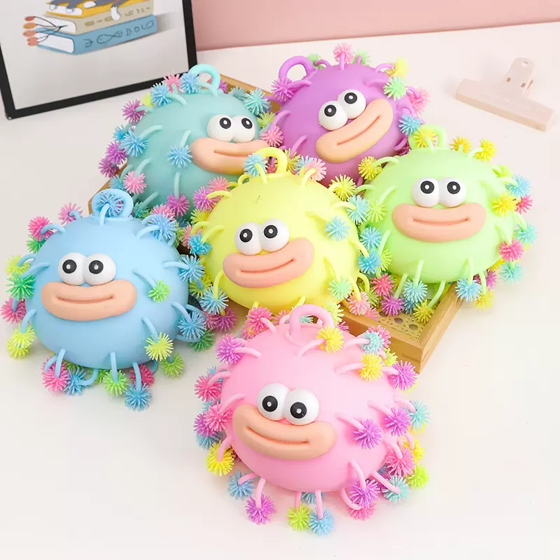 厂家直供雪花闪光球发泄解压发光玩具创意新款凸眼雪花七彩毛毛球