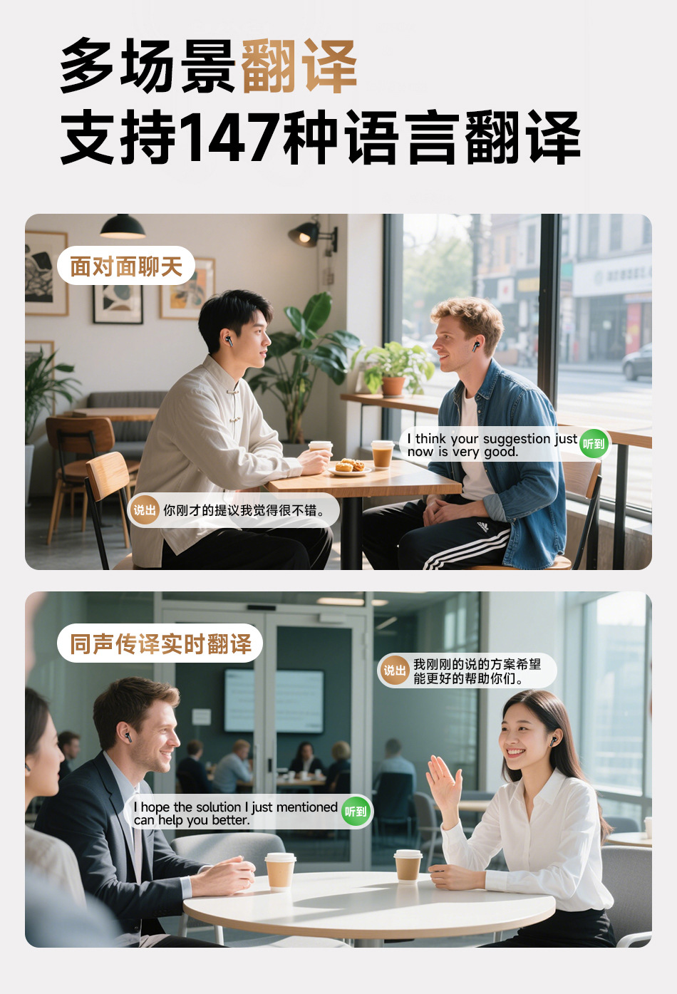 Yongwei AI Smart Translation Bluetooth Earbuds 2026 New Model Call Noise Reduction Multi-function Touch Color Screen Wireless Earphones