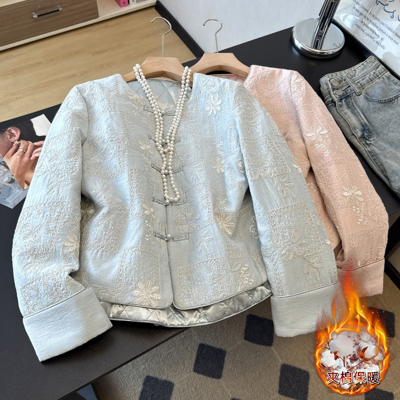 Actual Shot of New Chinese-Style Improved Chinese-Style Hanfu with Cotton, Heavy-Duty Visible Stitching, Knitted Jacquard, Retro Long-Sleeve Cotton Jacket