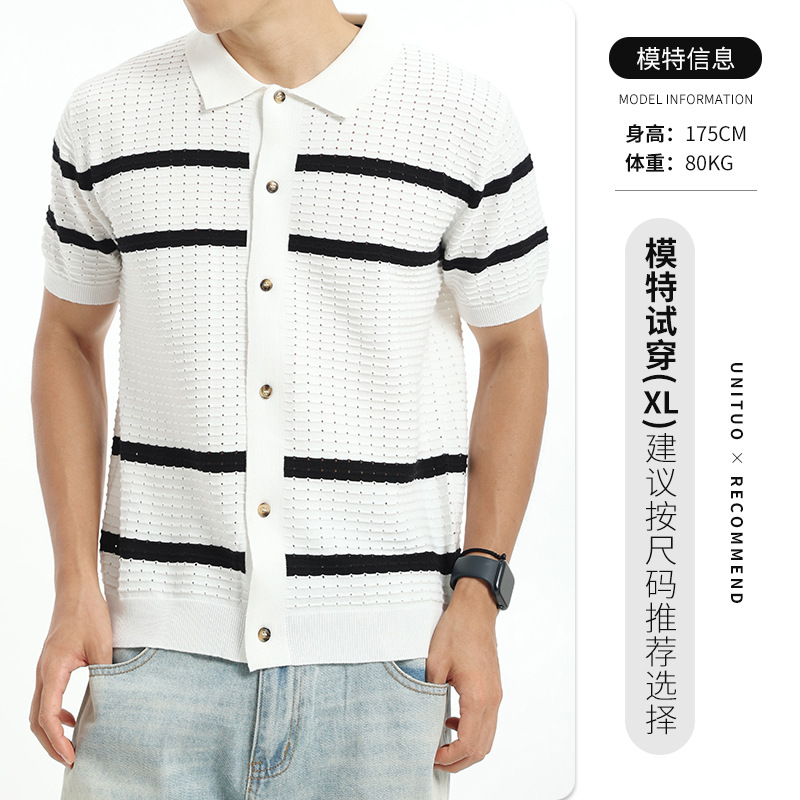 Polo de hielo de punto de hombre, camiseta de manga corta, hombre de verano viejo, estilo de alto nivel, camiseta de botón de negocios, camiseta de hombre