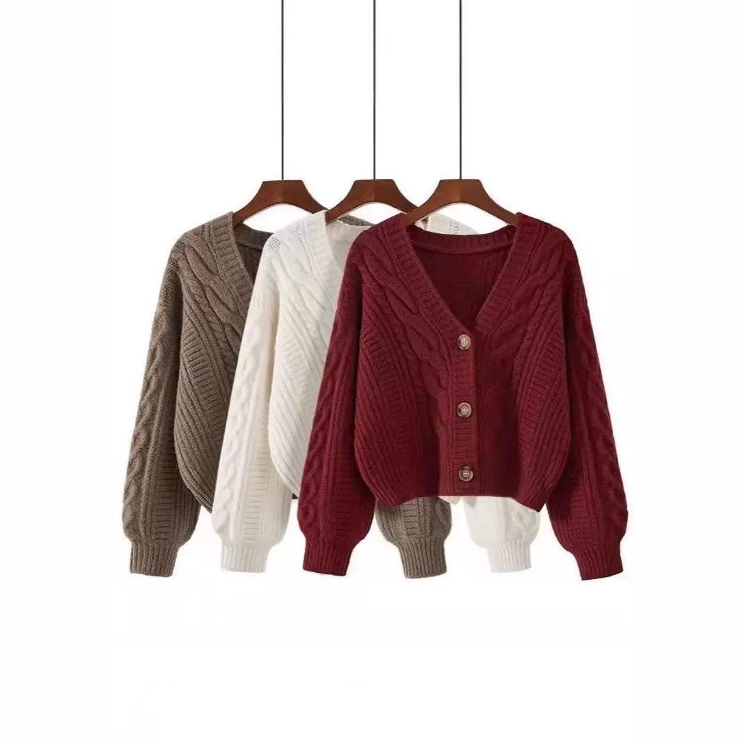 v领毛衣宽松女慵懒风外穿2025春秋冬新款复古麻花短款开衫厚外套