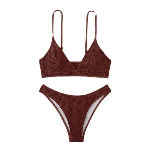 New split wavy pattern women's bikini mesh three-piece set Women's printed Brazilian sexy swimsuit swimsuit
