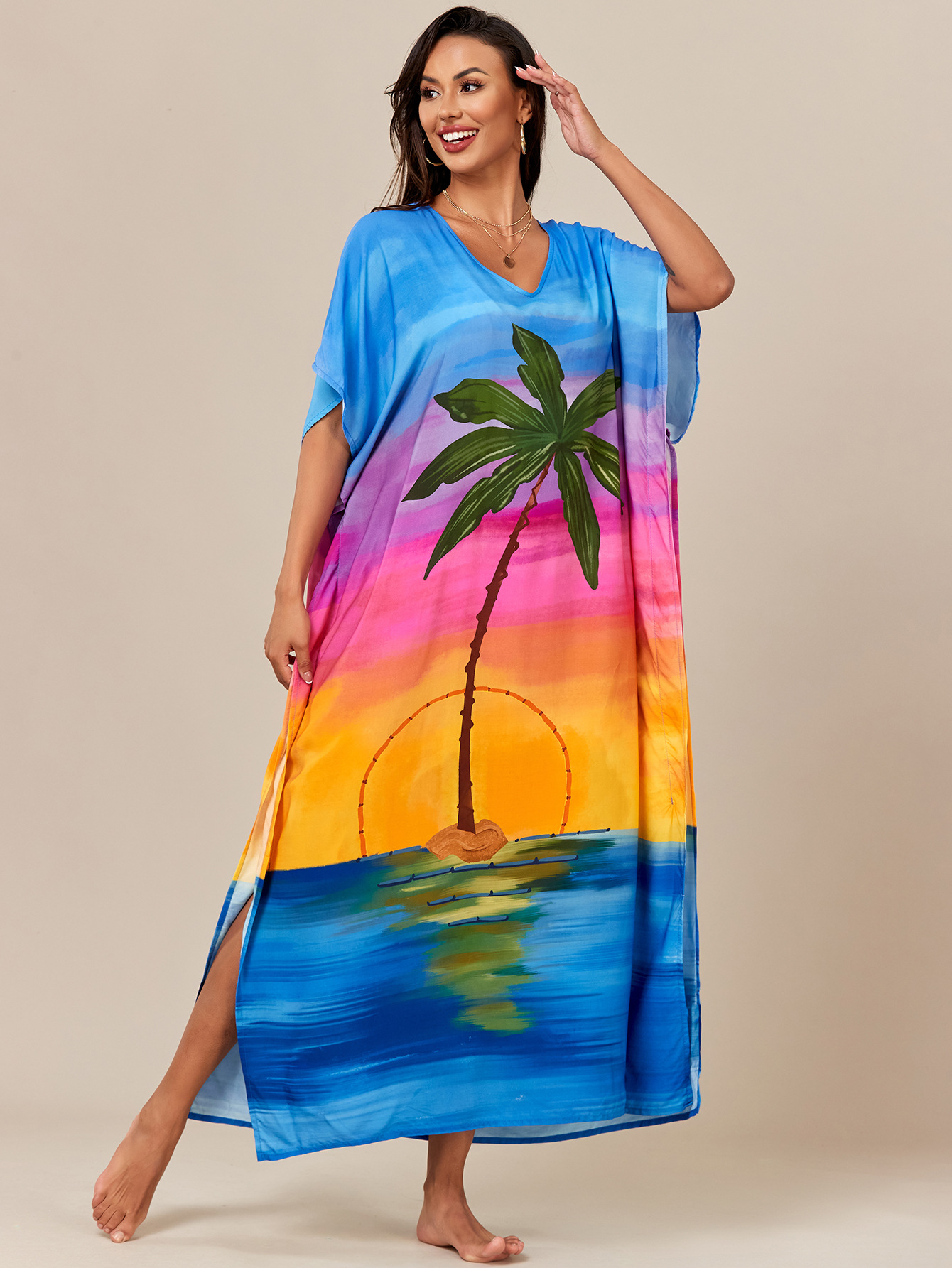 Blusa de playa con estampado de rayón europeo y americano transfronterizo bikini de vacaciones camisa de protección solar traje de baño blusa exterior M14