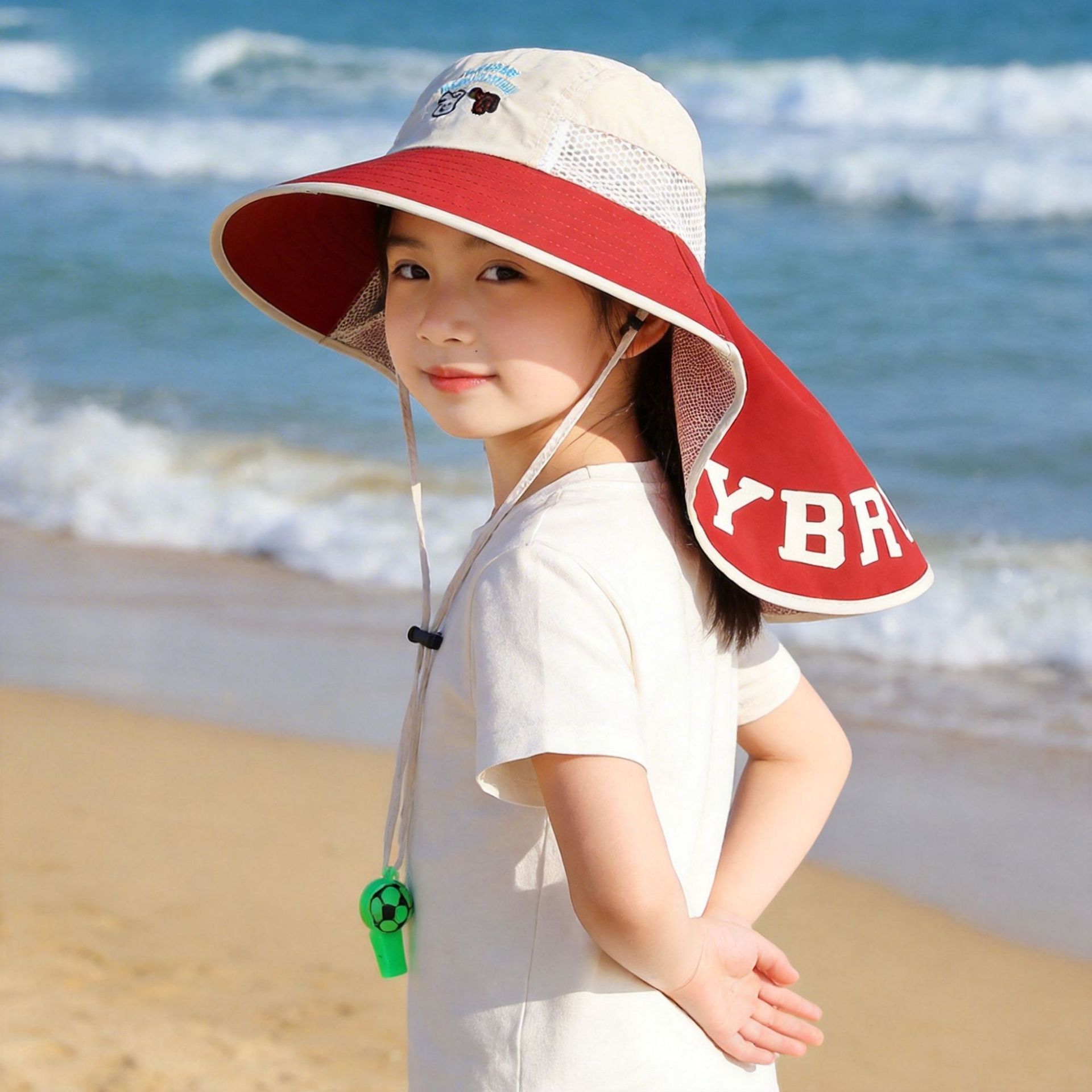 Sombrero informal para niños con protección solar UPF 50+, chal para niñas, protector de cuello, sombrero de pescador para niños, sombrero de verano con protección UV._voghion.com