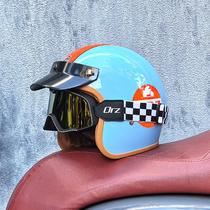 Orz Gulf Oil Motocicleta eléctrica Casco retro Casco de crucero Hombres y mujeres Casco japonés de media pala 3C