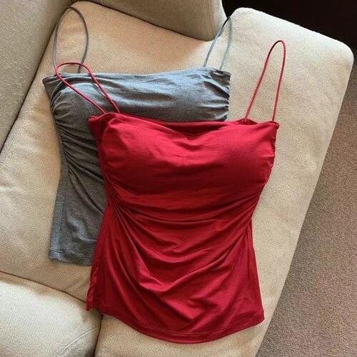 Summer Girls' Style Camisole Inner Wear Outerwear Beautiful Back Comfortable Pleated Thin-Strap Top Slimming Underwear for Women