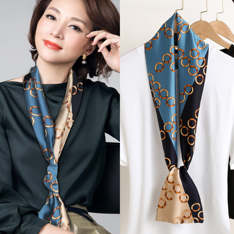 Small long silk scarf for women Spring and Autumn summer ribbon decorative neck protection scarf tie thin scarf matching shirt suit