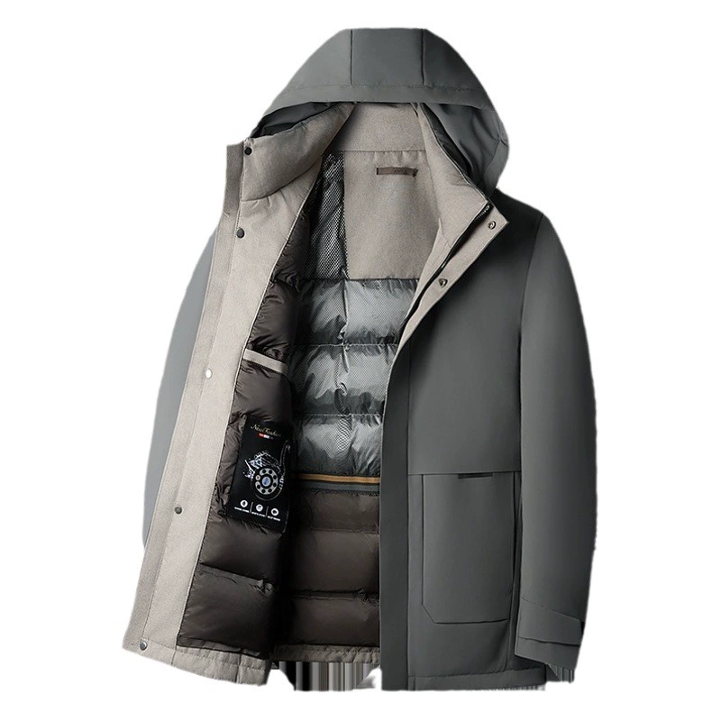 [90% гусиный пух] Высококачественная Мужская съемная шапка, пуховик, зимнее непромокаемое теплое деловое пальто для молодых и средних лет, мужское