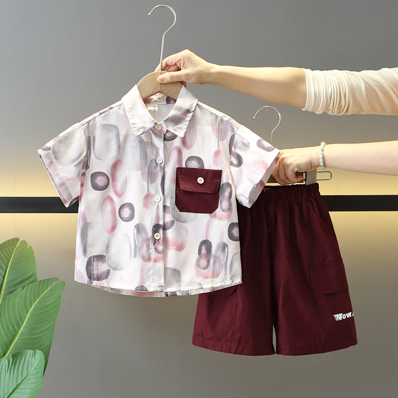 7865 Traje de verano para niños 2025 Nuevo estilo Camisa de manga corta para niños Traje de tres piezas Ropa casual de verano para bebés Coreano