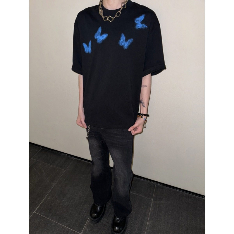 Rtimfd Dark Style Butterfly Print Short-Sleeve Niche Oversized Loose European and American Boxy Sorona Cool-Touch T-Shirt Rtimfd Dark Style Butterfly Print Short-Sleeve Niche Oversized Loose European and American Boxy Sorona Cool-Touch T-Shirt