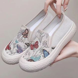 Cloth Shoes for Women Old Beijing 2024 Spring and Summer New Style Slip-On Lazy Soft-Soled Maternity Shoes Casual Loafers Canvas Shoes