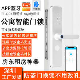 白色公寓指纹密码锁APP远程通通锁涂鸦wifi酒店民宿防盗门刷卡锁