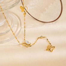 韩国轻奢白贝蝴蝶项饰钛钢立体镂空镶钻项链潮流时尚饰品厂家直批