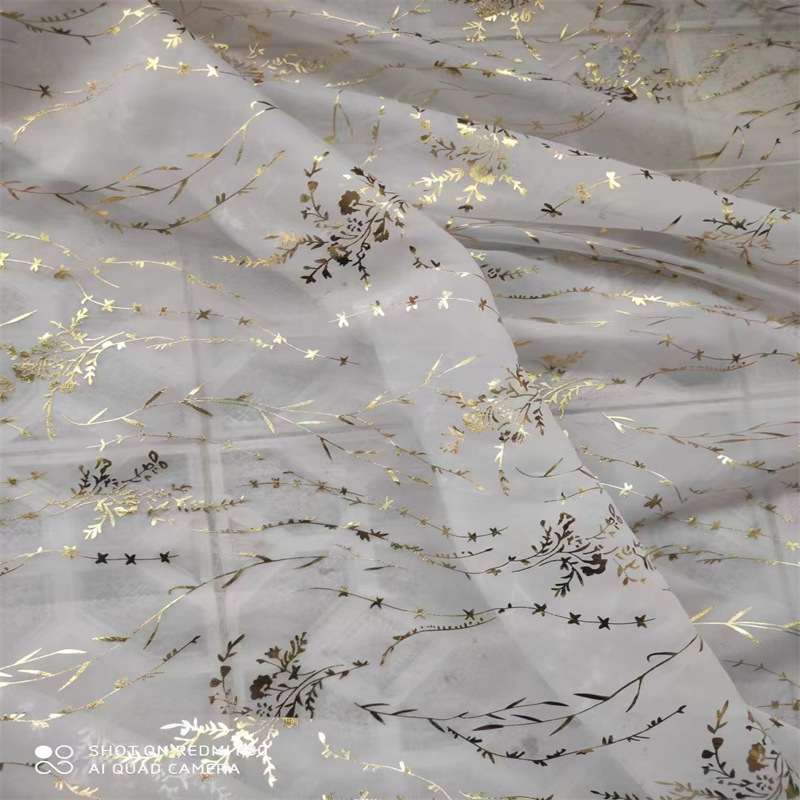 Chiffon Fabric with Gold Foil Pattern, 30D Tencel Chiffon Fabric, Ultra-Thin and Flowing Ancient-Style Dress, Hanfu Long-Sleeve Shirt