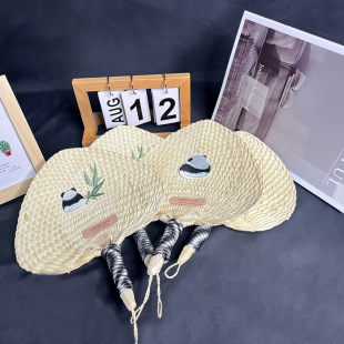 New Style Fresh and Cute Panda Fan, Purely Handmade Palm Leaf Cattail Fan, Summer Cool Decorative Fan Group Fan