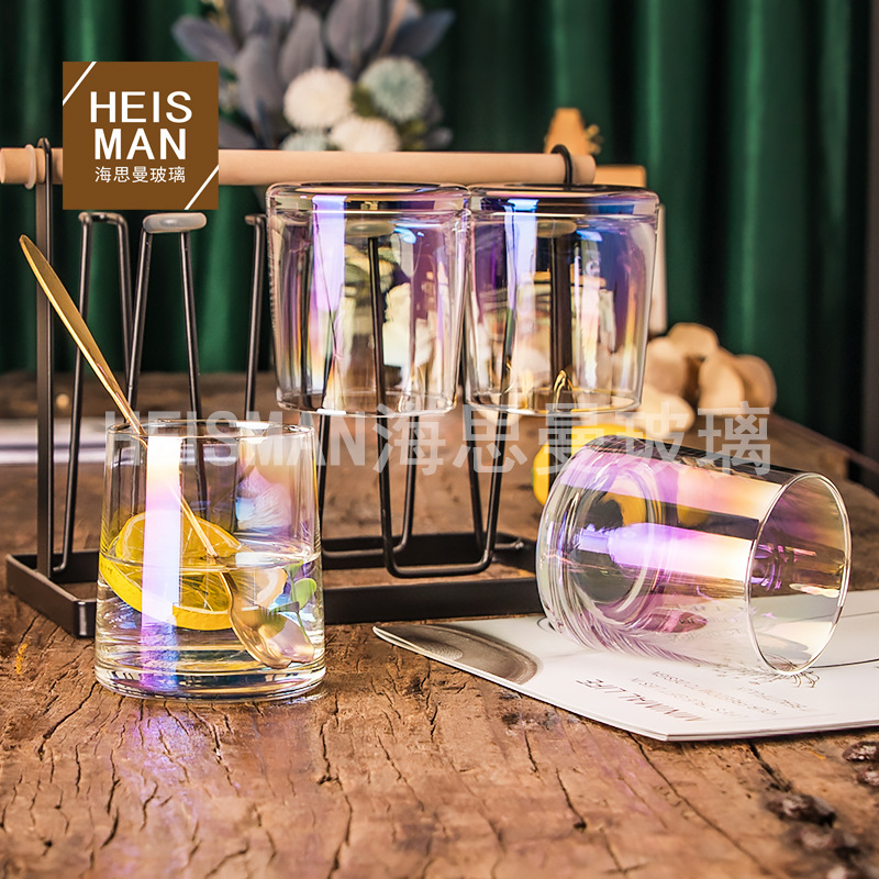 Creative Ins Ion Plated Colorful Glass Cups Wine Glasses Whiskey Glasses Home Use High Temperature Resistant Water Cups Mouthwash Cups