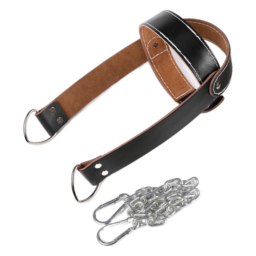 Neck Harness Cowhide Head and Neck Trainer Cervical Spine Fitness Exercise Weight-Bearing Equipment with Weight-Bearing Cap