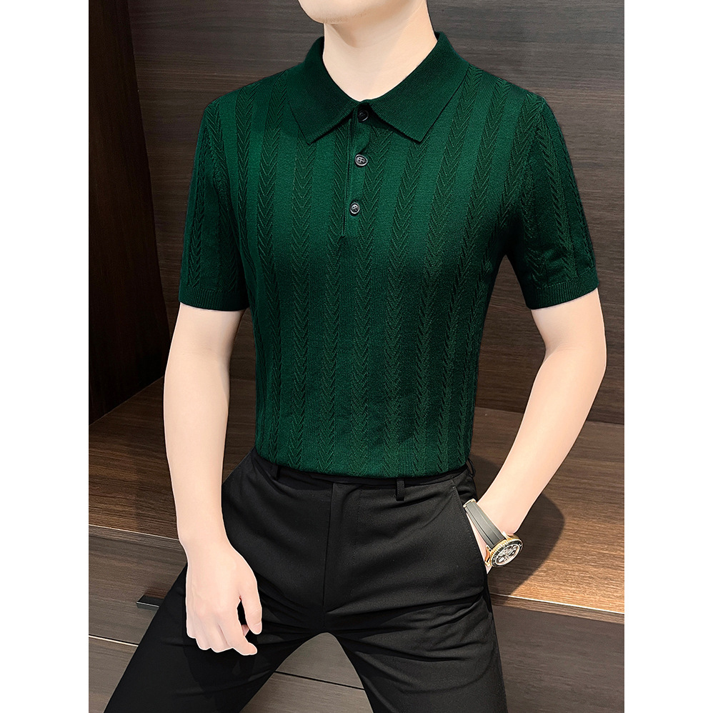 Polo camiseta de punto camiseta de manga corta hombre hueso de pescado estampado antiguo viento delgado camiseta de hielo seda de verano fábrica transfronteriza al por mayor