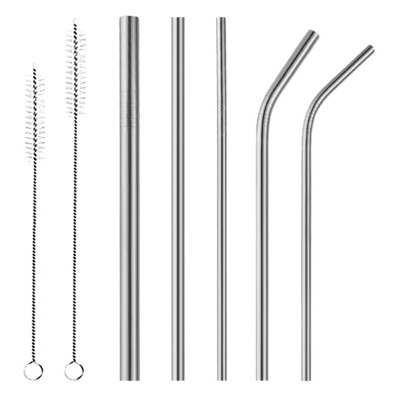 304 paja de acero inoxidable creativo Chapado en titanio cóctel leche té tubo recto codo traje de paja de metal logotipo imprimible