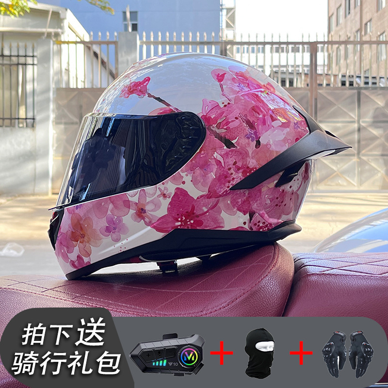 Nueva certificación estándar nacional motocicleta casco completo casco neto Bluetooth hombres y mujeres personalidad de verano cuatro estaciones cola grande pareja corriendo