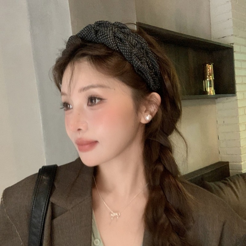 欧根纱波点麻花宽边发箍高级感手工编织辫子气质高颅顶头箍百搭女|undefined