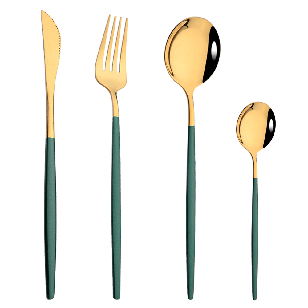 Vajilla de acero inoxidable portugués cuchillo de carne y tenedor portátil ins Hotel Occidental de oro occidental comida cuchillo y tenedor combinación