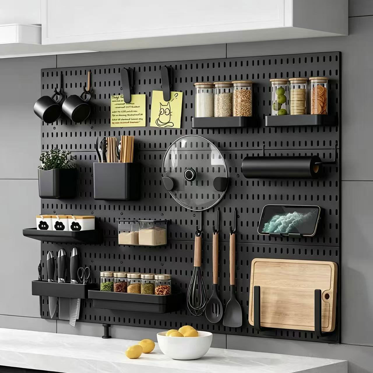 No-drill pegboard accessories for walls, suitable for dorm rooms, kitchens, and bathrooms; wall-mounted shelves for storage and organization; multifunctional wall hanging