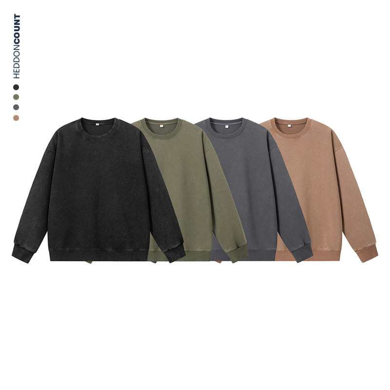 Vintage Washed Oversized Crewneck Sweatshirt - 330GSM Cotton Blend Drop Shoulder Unisex Pullover For Men & Women_voghion.com