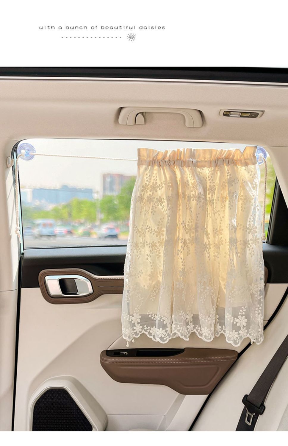 Car sunshade hanging suction cup lace Daisy multifunctional sun protection and heat insulation car double-layer blackout curtain