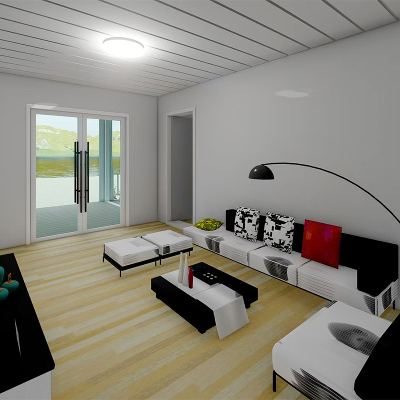 Casa de paneles de contenedores agudo con decoración de pared cortina de vidrio Casa de contenedores Casa móvil Oficina Residencial Temporal