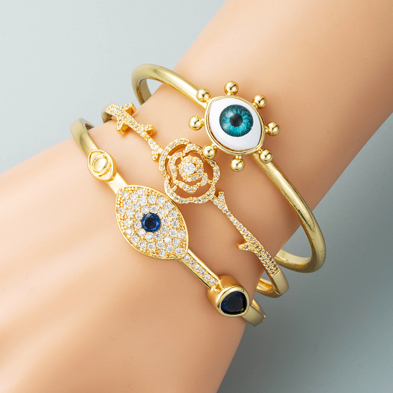 Devilu0027s Eye Series Retro Hip Hop Copper Plated Real Gold Inlaid Zircon Bracelet I