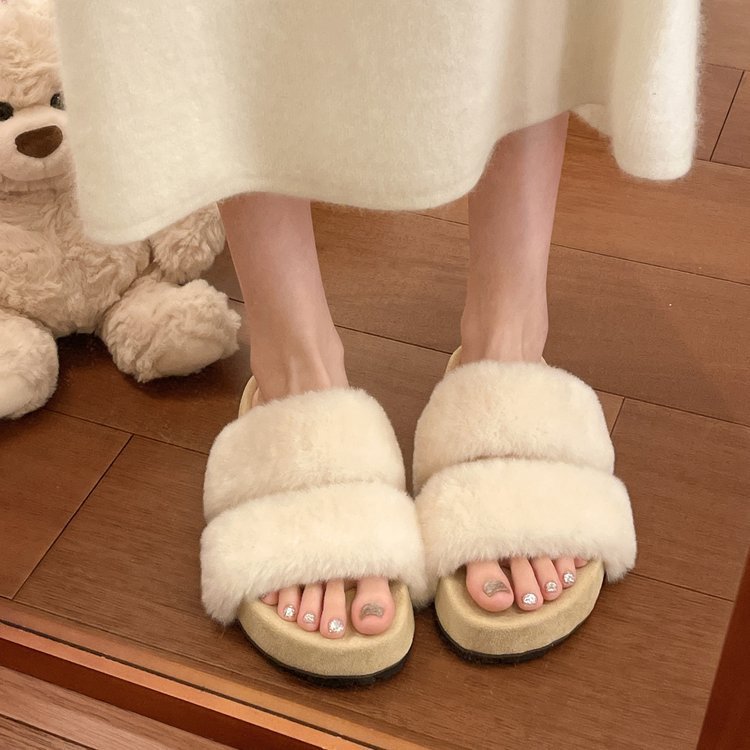 韩版高级感毛毛拖鞋女款外穿2025秋冬新款松糕底拖鞋厚底一字棉拖|undefined