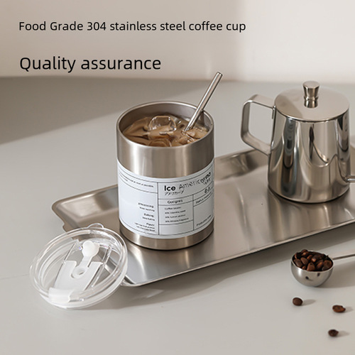 Stainless steel coffee cup for couples, portable, insulated, with straw, take-out cup, keeps warm and cold, suitable for men and women, travel cup