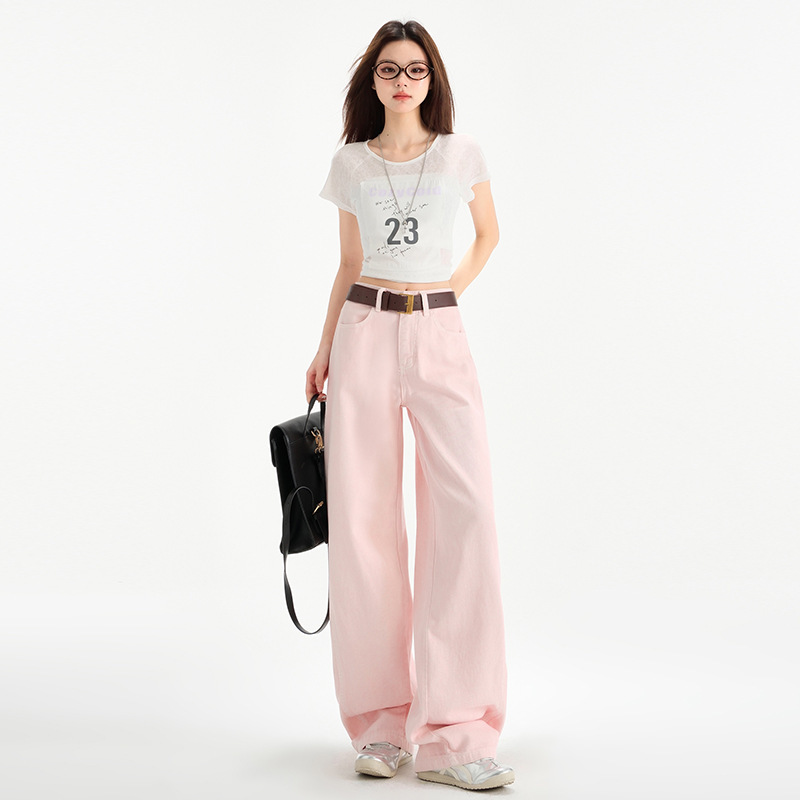 Sakura Prune Wide-Leg Dipped-Down Jeans Women's 2025 Spring and Summer Thin Slimming Instagram Style Trendy Straight Pants All-Match
