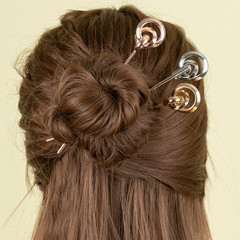 Ins Minimalist Retro Style Hairpin Bun Headband One-Sided Metal Hair Pin Hair Accessory Fashion Blogger Bun Hair Styling Tool