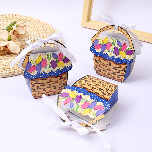 Cross-border hot selling color oil painting flower basket portable wedding candy snack packaging box wedding party souvenir gift box