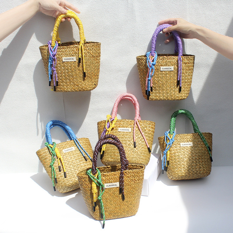 Straw Handbag Woven Nylon Hand Rope Vegetable Basket Bag Colorful Same Decorative Rope Handmade Bag Beach Bag Straw Handbag Woven Nylon Hand Rope Vegetable Basket Bag Colorful Same Decorative Rope Handmade Bag Beach Bag